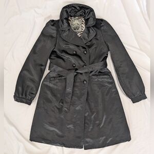 GUESS Women's Black Satin Double Breasted Belted Trench Coat Size Large